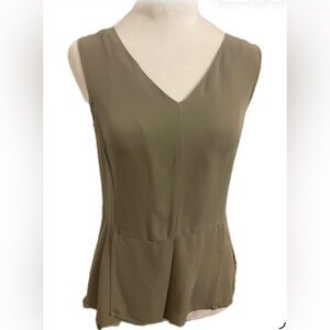 ***Theory ***Olive/Taupe Maidena 100% Silk Peplum Top.
